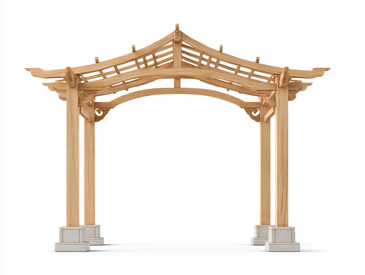 Pérgola de jardín - estructura de madera 300 x 120 x 280 cm - marrón claro-blanco - diseño oriental con cubierta abierta
