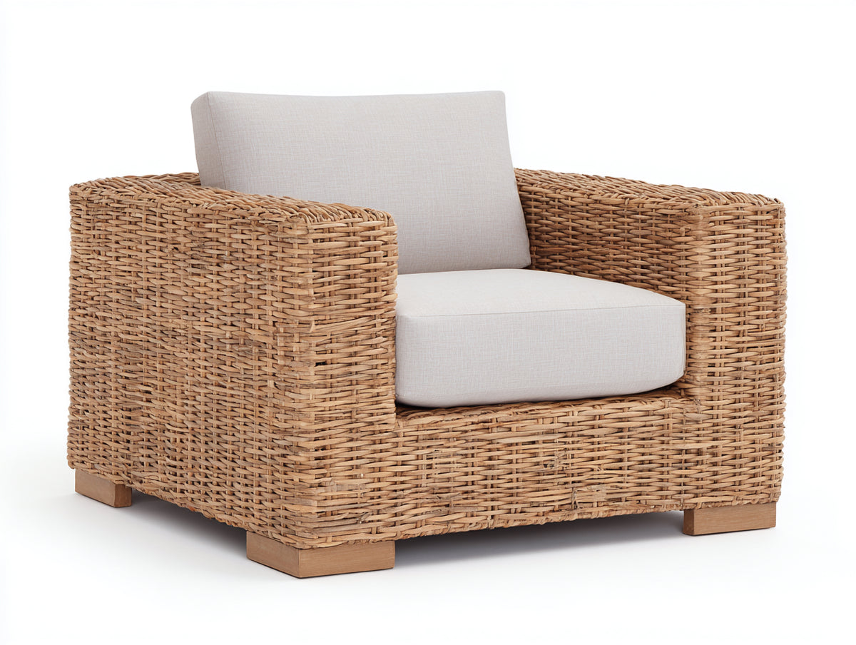 Sillones de ratán - estructura trenzada 94 x 89 x 83 cm - marrón claro-beige - diseño moderno con reposabrazos anchos