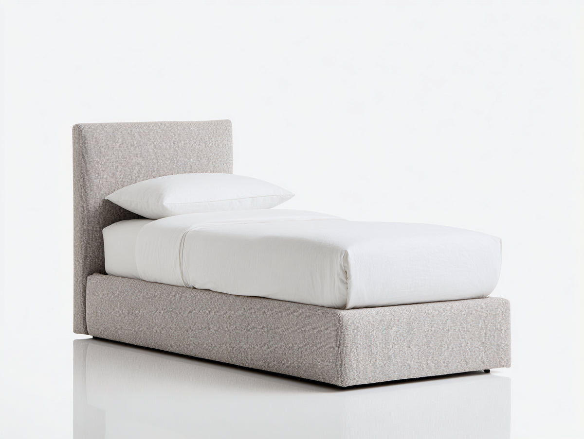 Camas individuales tapizadas 208x108x112 cm - gris beige - diseño contemporáneo con cabecero acolchado para dormitorio