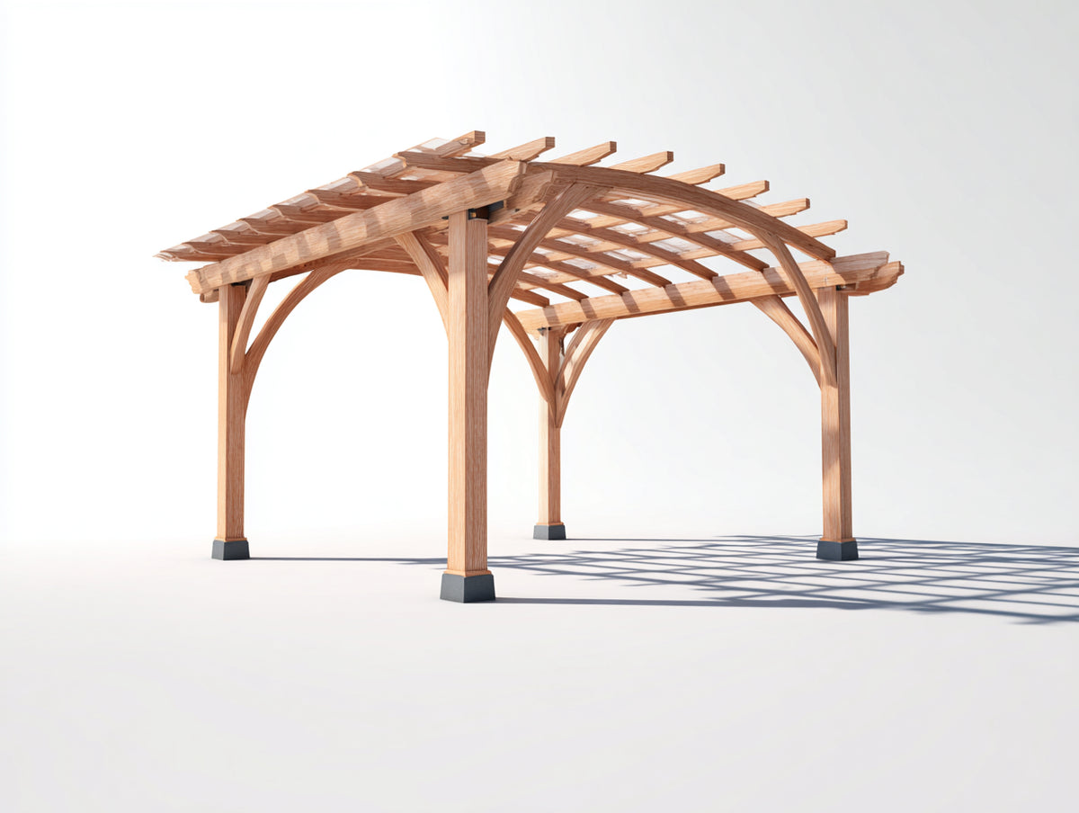 Pérgola de jardín de madera 300x300x250 cm - Marrón natural - Techo de listones y estructura arqueada