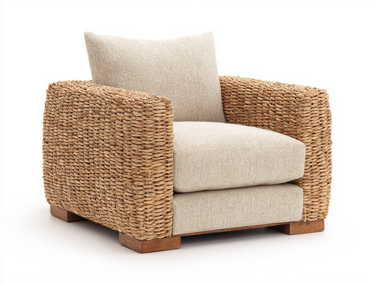 Sillones de ratán - estructura trenzada 92 x 88 x 84 cm - marrón claro-beige - diseño moderno con reposabrazos