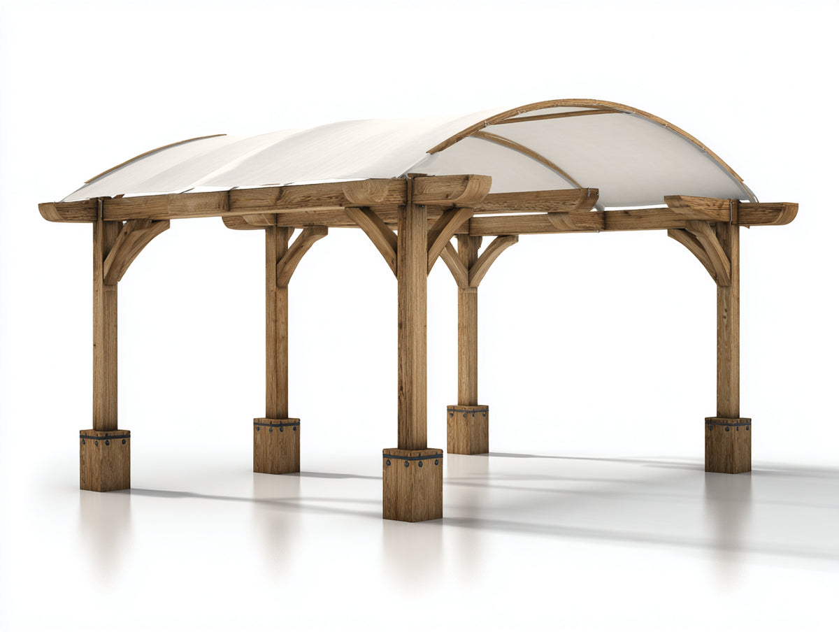 Pérgola de jardín de madera 400x300x260 cm - Madera natural-Blanco - Diseño rústico con cubierta arqueada