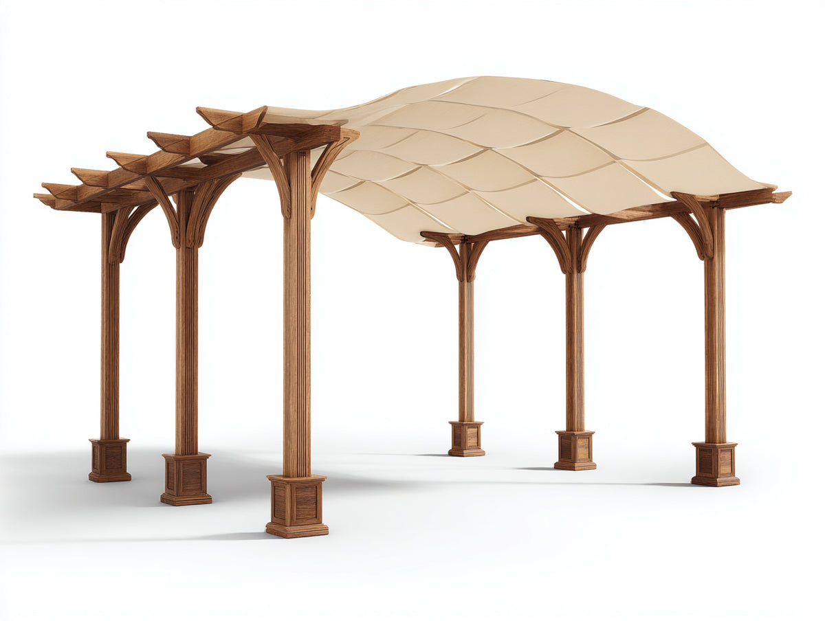 Pérgola de jardín - estructura de madera 400 x 300 x 260 cm - beige-marrón - cubierta ondulada para terraza