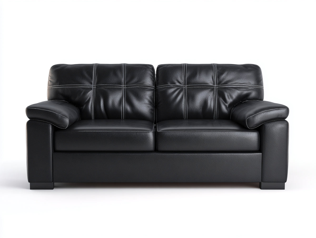 Sofás 2 plazas - tapizado efecto cuero 190 x 92 x 88 cm - negro - diseño clásico con reposabrazos acolchados