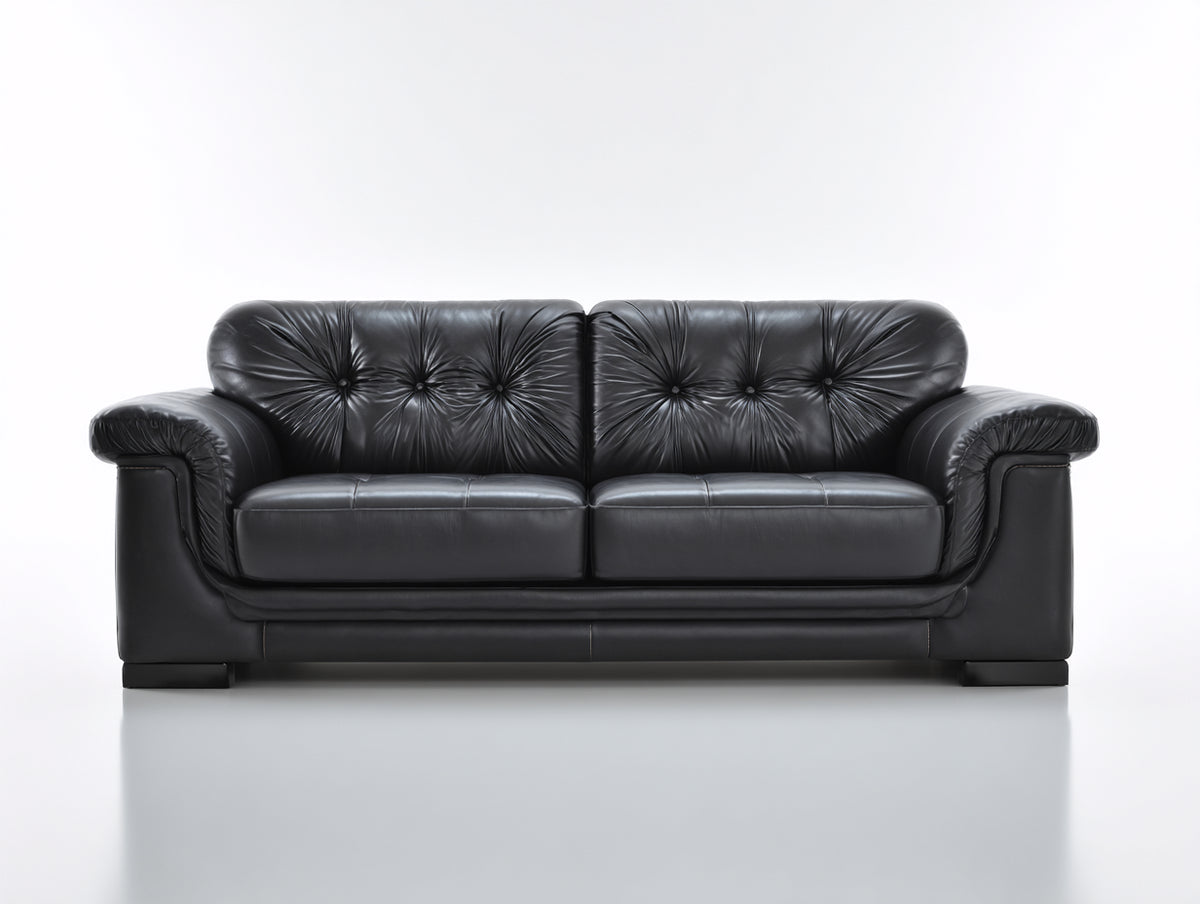 Sofá 2 plazas tapizado en piel 185x94x90 cm - Negro - Respaldo capitoné y reposabrazos acolchados