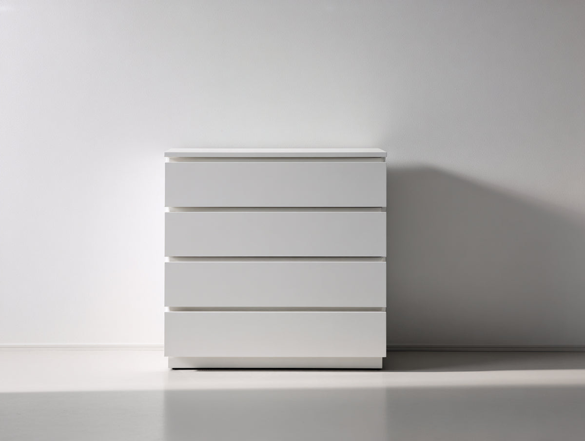Cómoda de 4 cajones de madera 80x40x95 cm - blanca - diseño moderno sin tiradores