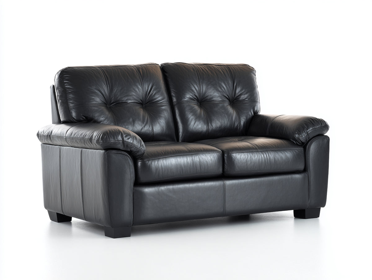 Sofá 2 plazas tapizado en piel 175x92x96 cm - Negro - Respaldo acolchado y reposabrazos curvos