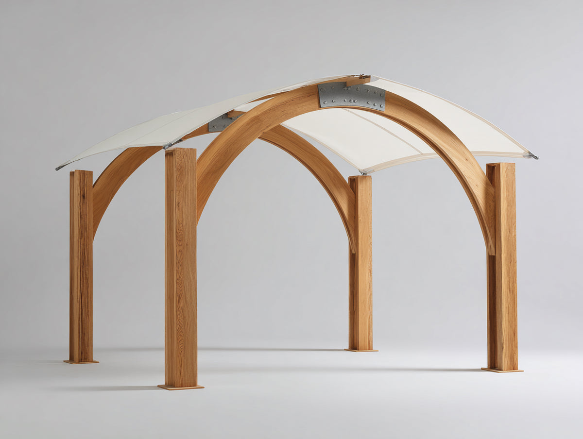Pérgola de jardín de madera 300x300x260 cm - Marrón natural y beige - Cubierta textil arqueada