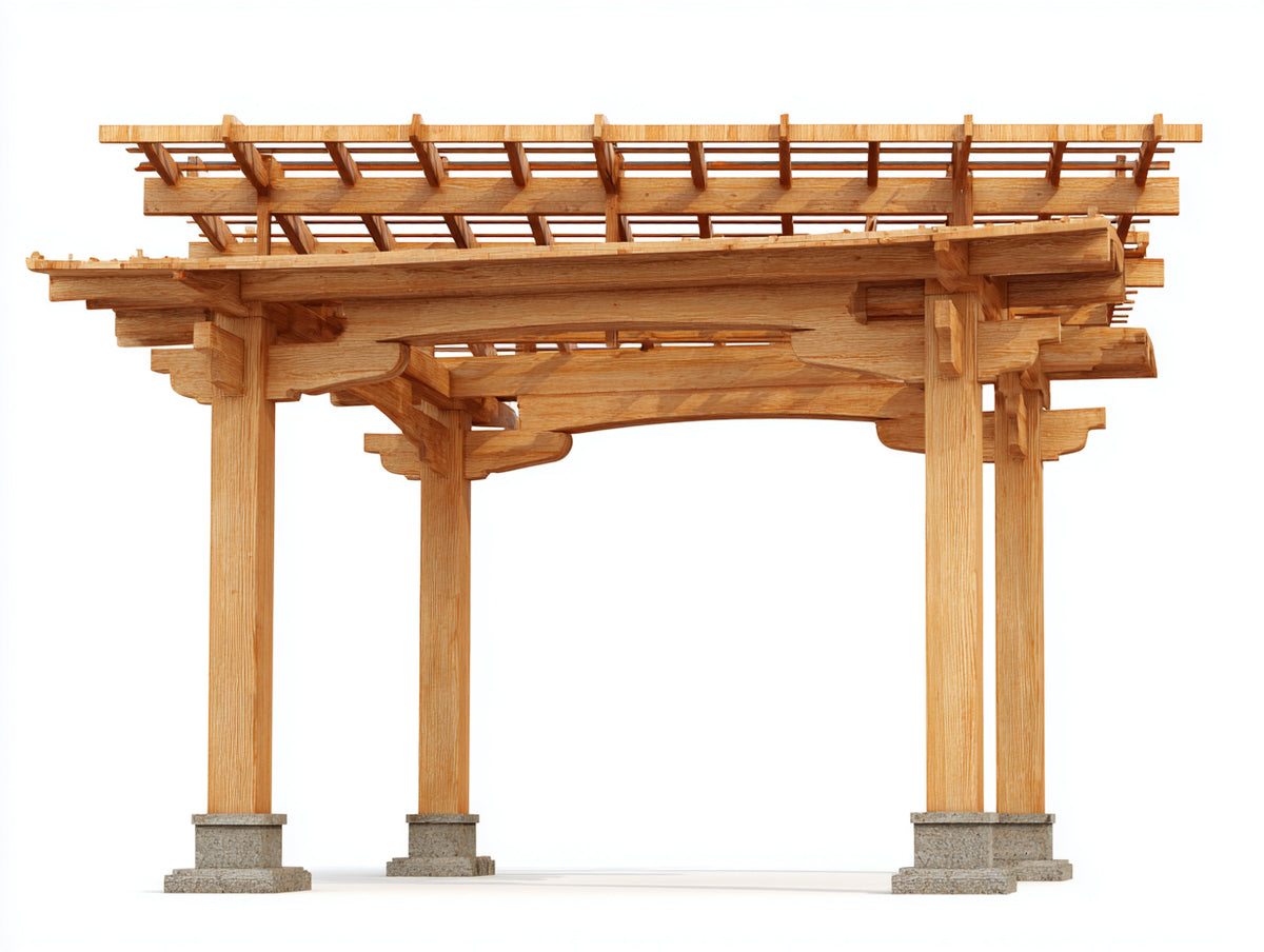 Pérgola de jardín de madera 400x300x310 cm - madera natural - diseño oriental con estructura decorativa para exterior