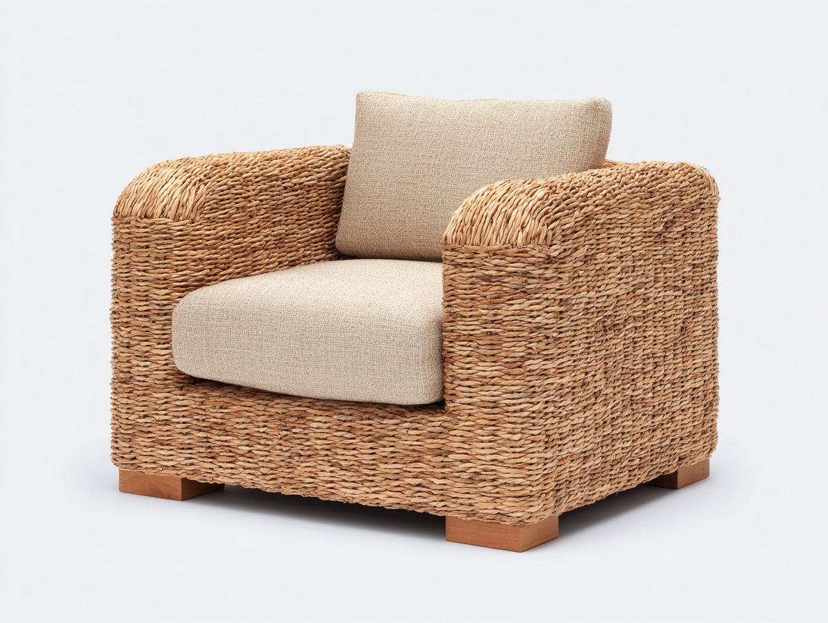 Sillones de ratán 96x90x84 cm - marrón claro - diseño envolvente con asiento acolchado para salón y terraza cubierta