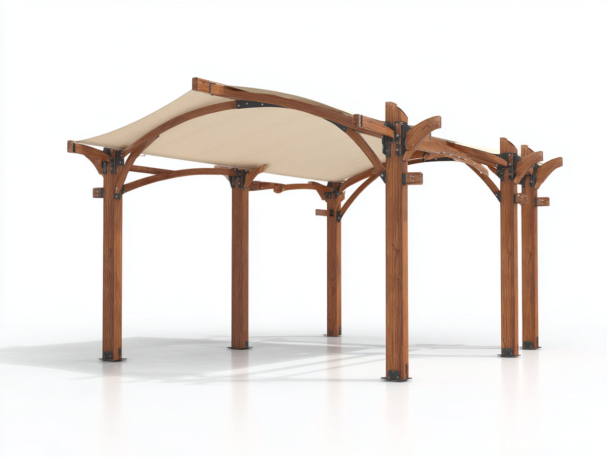 Pérgola de jardín de madera 420x320x270 cm - Marrón-Beige - Diseño moderno con cubierta curva