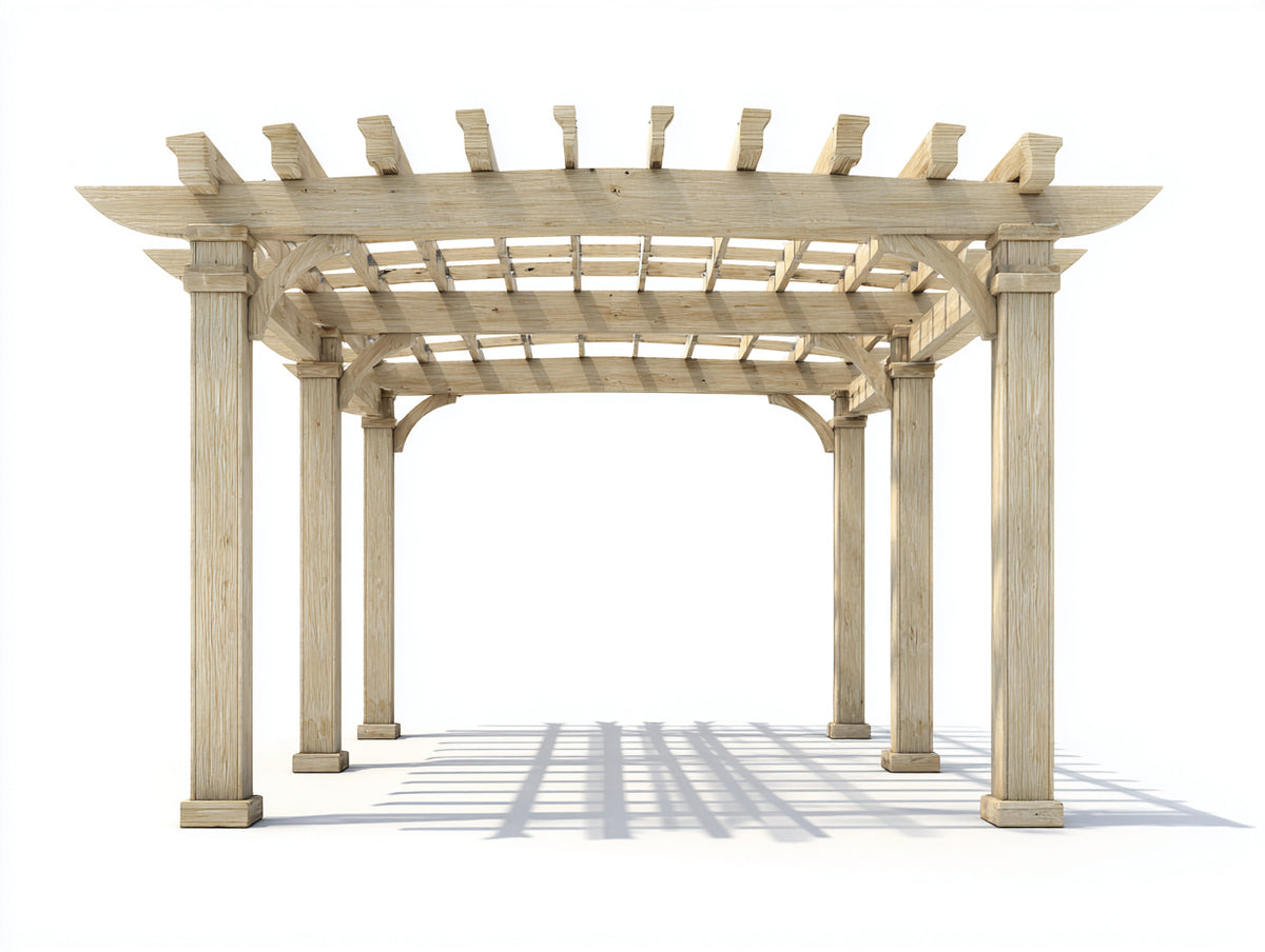 Pérgola de jardín de madera 350x300x250 cm - Madera natural - Diseño rústico con techo de celosía