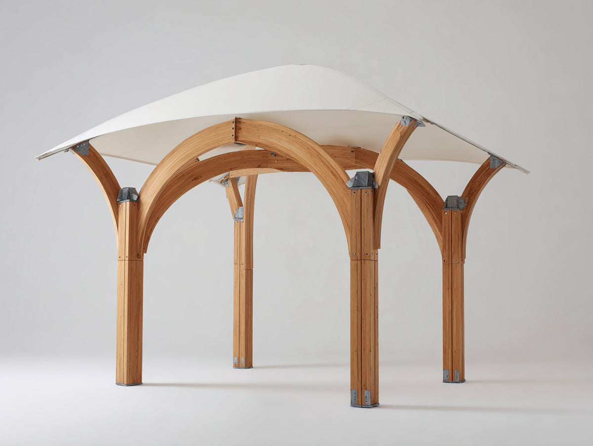 Pérgola de jardín de madera 320x320x270 cm - Madera natural-Blanco - Diseño moderno con cubierta de tela