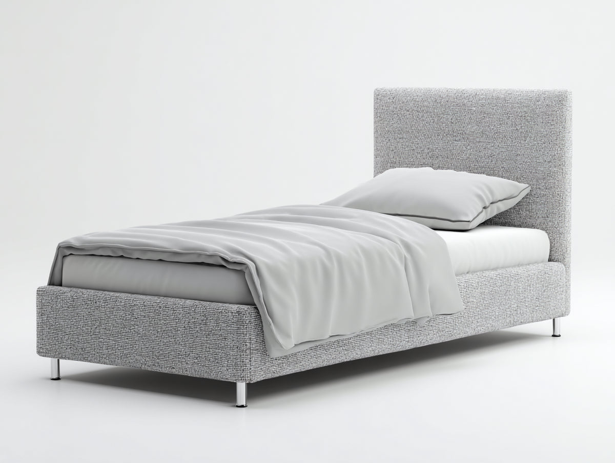 Cama individual tapizada de tela 200x100x110 cm - gris claro - diseño moderno con patas metálicas