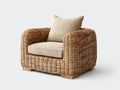 Sillón de ratán natural 88x84x78 cm - Marrón y beige - Asiento acolchado y diseño envolvente