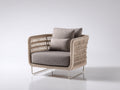 Sillón de ratán trenzado 82x78x80 cm - Beige y topo - Base metálica y diseño abierto