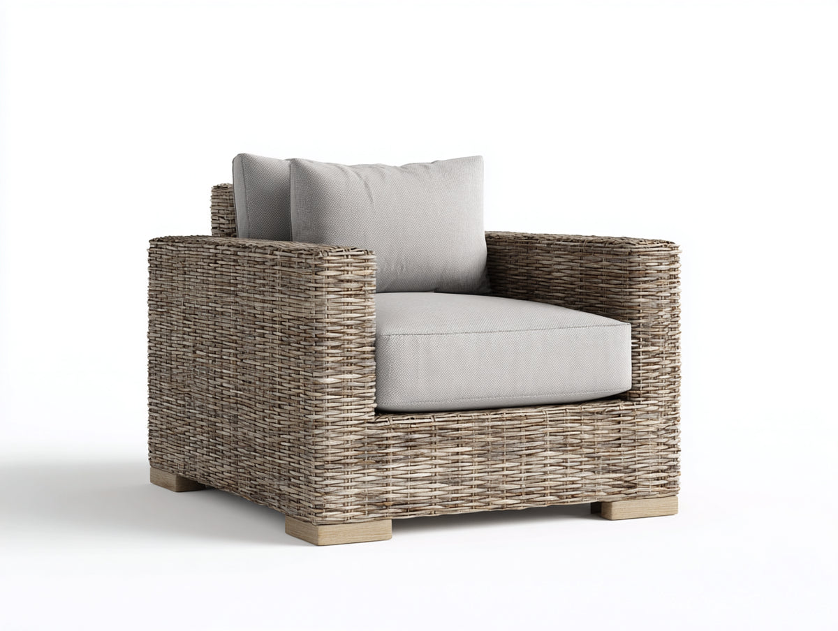 Sillones de ratán 94x88x82 cm - marrón grisáceo-gris claro - diseño contemporáneo con asiento acolchado para salón y terraza cubierta