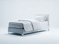 Cama individual tapizada de tela 205x100x100 cm - Gris claro - Patas metálicas y diseño moderno