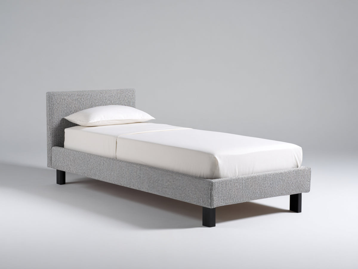 Cama individual tapizada de tela 205x100x95 cm - Gris claro - Diseño moderno