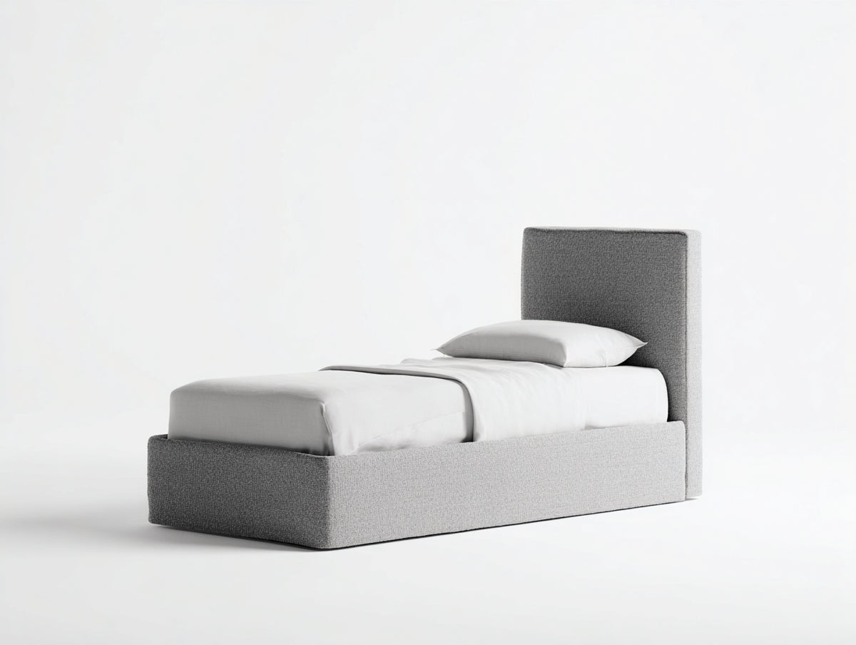 Camas individuales - estructura tapizada 200 x 90 x 110 cm - gris - diseño moderno con cabecero alto