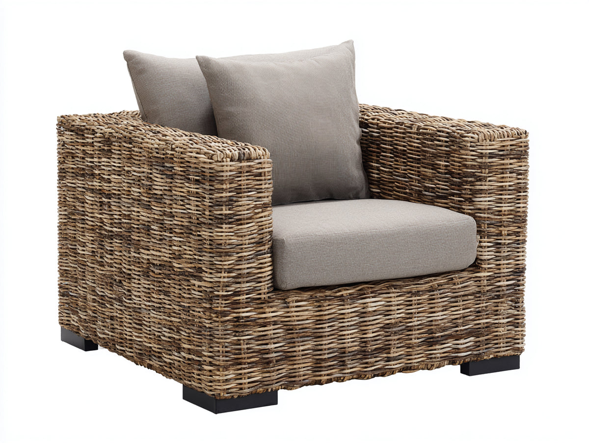 Sillones de ratán - estructura trenzada 95 x 90 x 85 cm - marrón - diseño moderno con reposabrazos